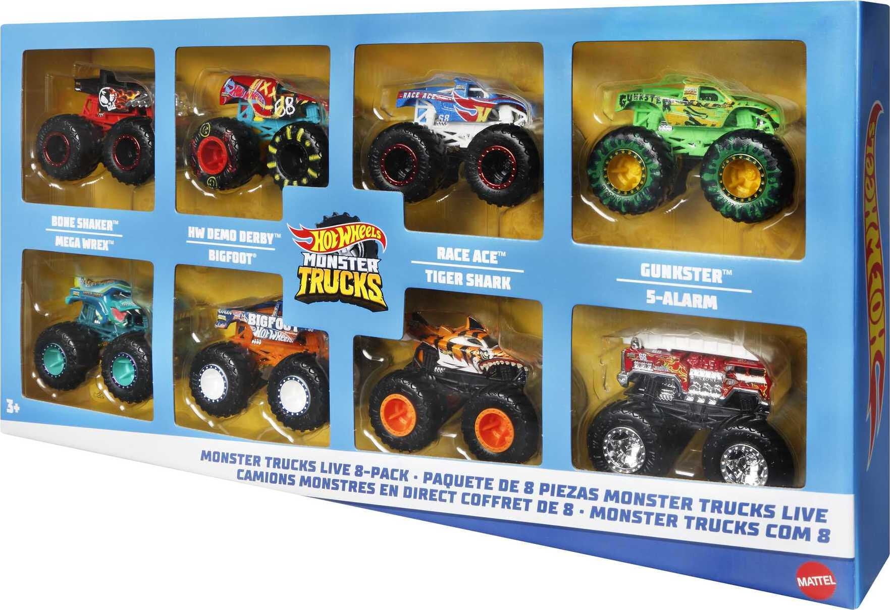 Hot Wheels Monster Trucks Live 8-Pack of Toy Trucks in 1:64 Scale (Styles  May Vary)