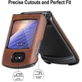 thumbnail image 5 of Compatible with Motorola Razr 5G (Razr 2nd Gen) 2020 Case, PU Leather Back Cover + Hard PC Protective Shell Slim Phone Case for Moto Razr 5G, Brown, 5 of 7