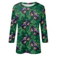 thumbnail image 4 of Mardi Gras Shirts Womens Glitter Crew Neck Purple Graphic Tee 3/4 Sleeve Feathers Print Holiday Tops Green S, 4 of 7