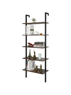 5 Layers Wall Mounted Floating Shelves Living Room Bookcase Metal Black Frame & Solid MDF Board