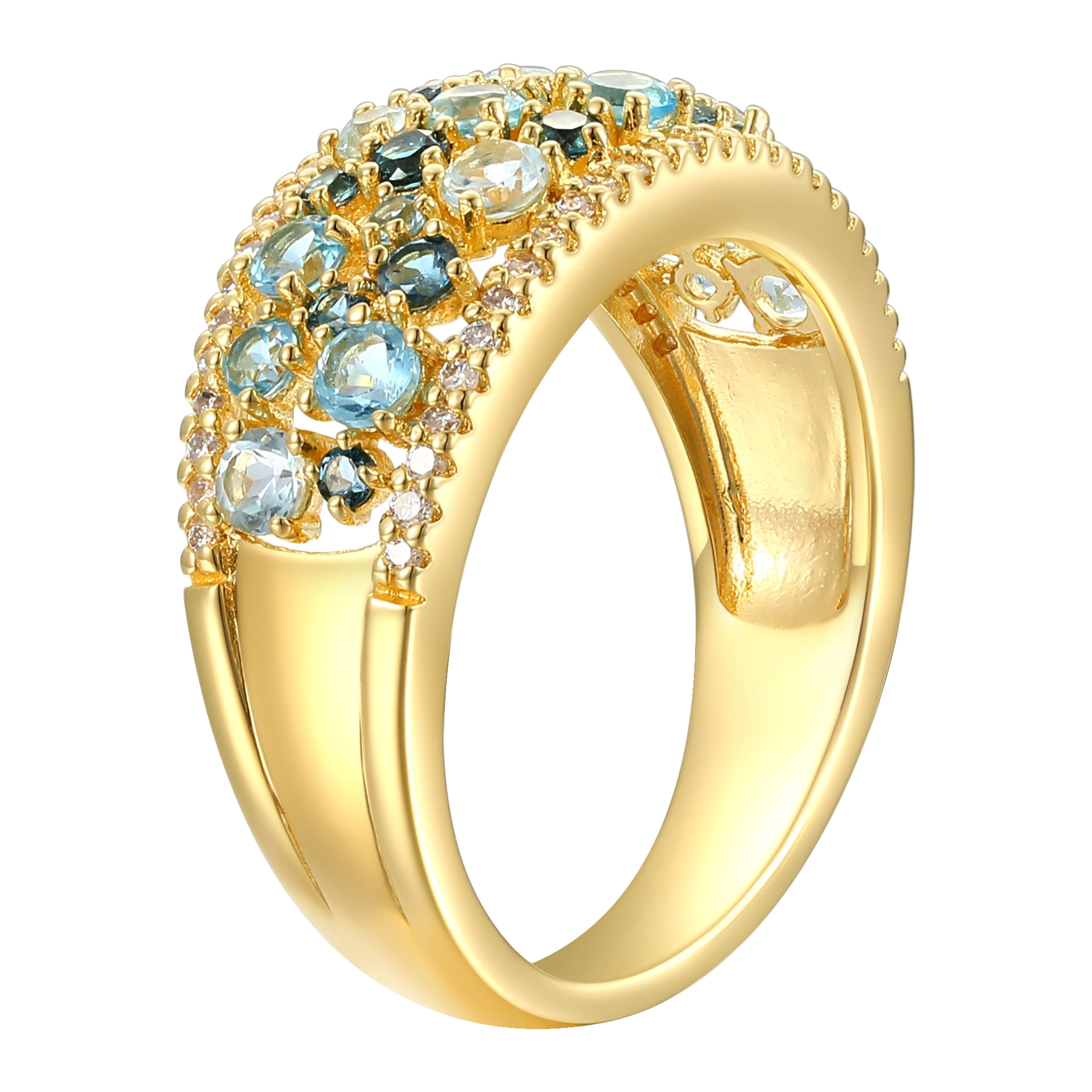 Forever Facets 18K Gold Plated 1/4 CT TW Lab Grown Diamond and Blue Topaz Ring