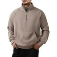 thumbnail image 2 of Wrtxtat Men's Half Zip Sweatshirt Relaxed Fit Mock Neck Windproof Pullover with Kangaroo Pockets Solid Color Long Sleeve Tops Khaki XXL, 2 of 6