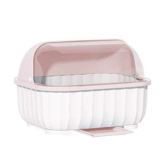EGNMCR Storage Containers Kitchen Dishware Organizer - Adjustable Rack For Plates And Bowls With Drainage - Utensil Storage Box With Lid - Space-Saving Cabinet For Tableware Kitchen Dishware Organizer
