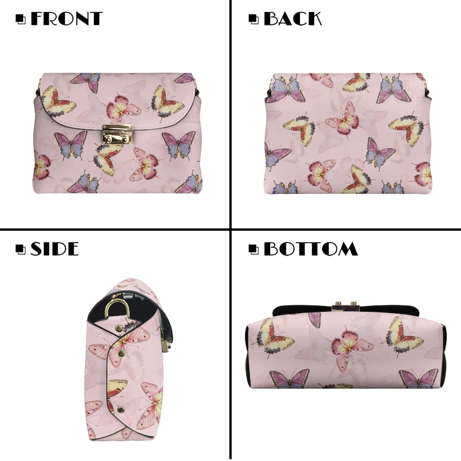 SCRAWLGOD Butterfly Print Beige Pink Crossbody Bags for Women Trendy, PU Leather Purses, Crossbody Handbag Purse with Chain Strap, Small Shoulder Handbag