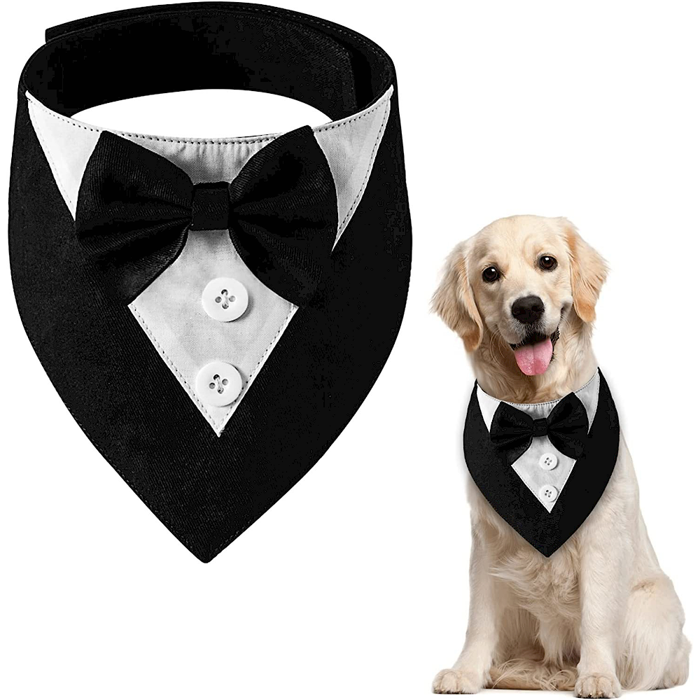  Dog Tuxedo, Formal Dog Wedding Bandana Dog Wedding Collar with Bow  Tie Dog Birthday Costume Adjustable Dog Party Outfit Dog Valentines Cosplay  for Small Medium Pets (S, Black) : Pet