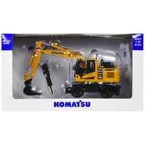 Komatsu PW180-11 Excavator Yellow with Standard Bucket and Hydraulic Breaker 1/50 Diecast Model by Universal Hobbies