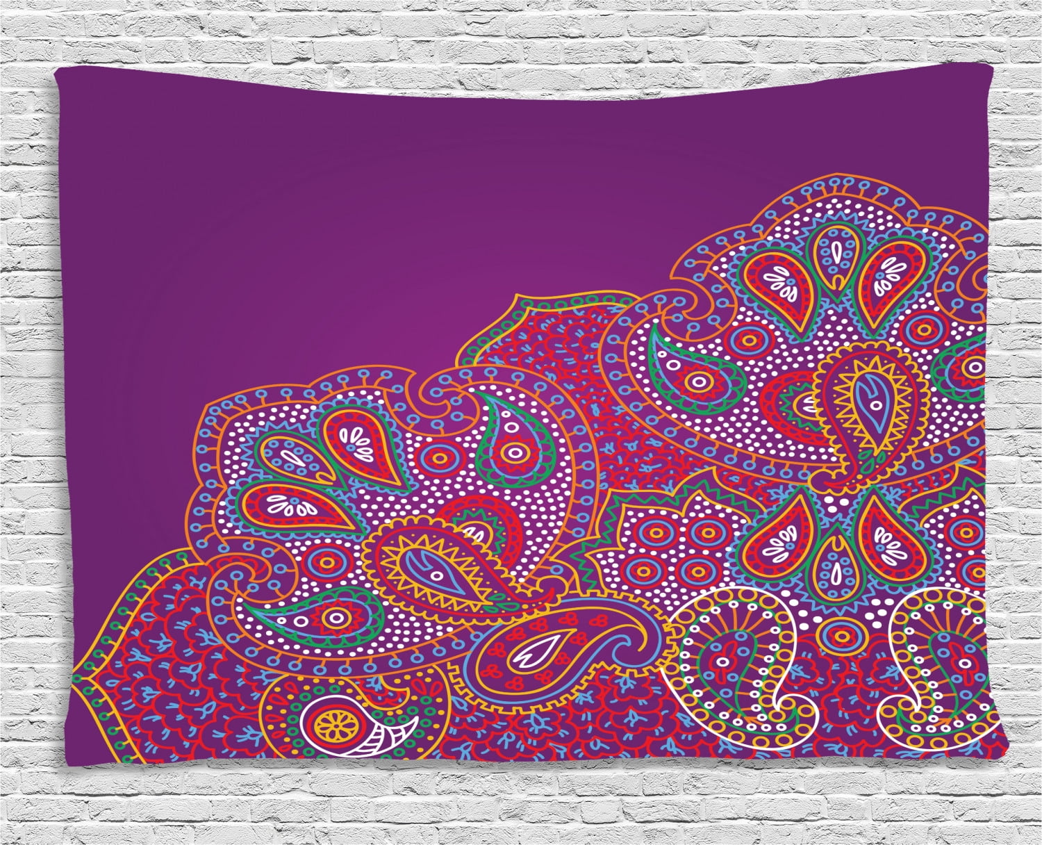 Purple Tapestry, Traditional Colorful Paisley Corner Authentic Henna