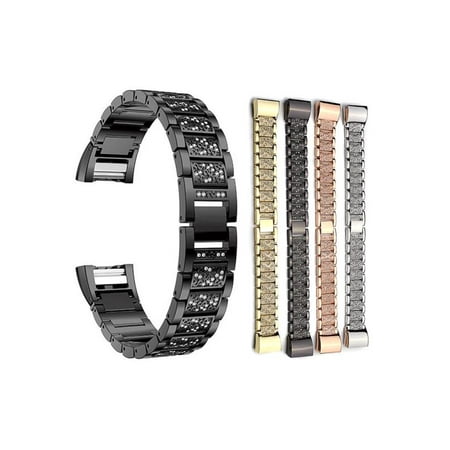 Stainless Steel Crystal Replacement Band Strap Bracelet with Durable Clasp for Fitbit Charge 2 Smart Fitness