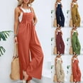 thumbnail image 7 of gakvbuo Suspender Jumpsuit for Women's summer cotton and linen button strappy Sleeveless Waist pleated Wide Leg jumpsuit Casual Overalls Palazzo Pants Rompers Jumpers With Pockets, 7 of 7