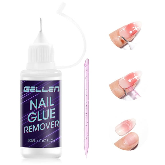 Gellen Nail Glue Remover, 20ML Needle Nozzle Non-Acetone Gel Nail Glue Remover for Press On Nails, Easy Remove Solid Nail Glue Gel On Fake Nail Tips
