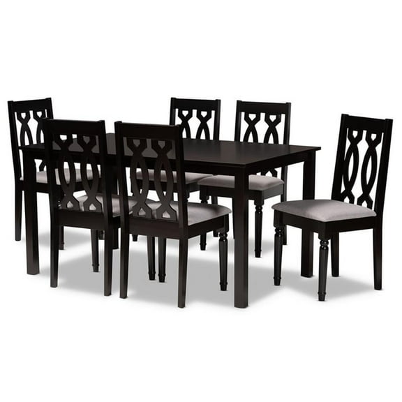 Bowery Hill Grey and Dark Brown Finished Wood 7-Piece Dining Set