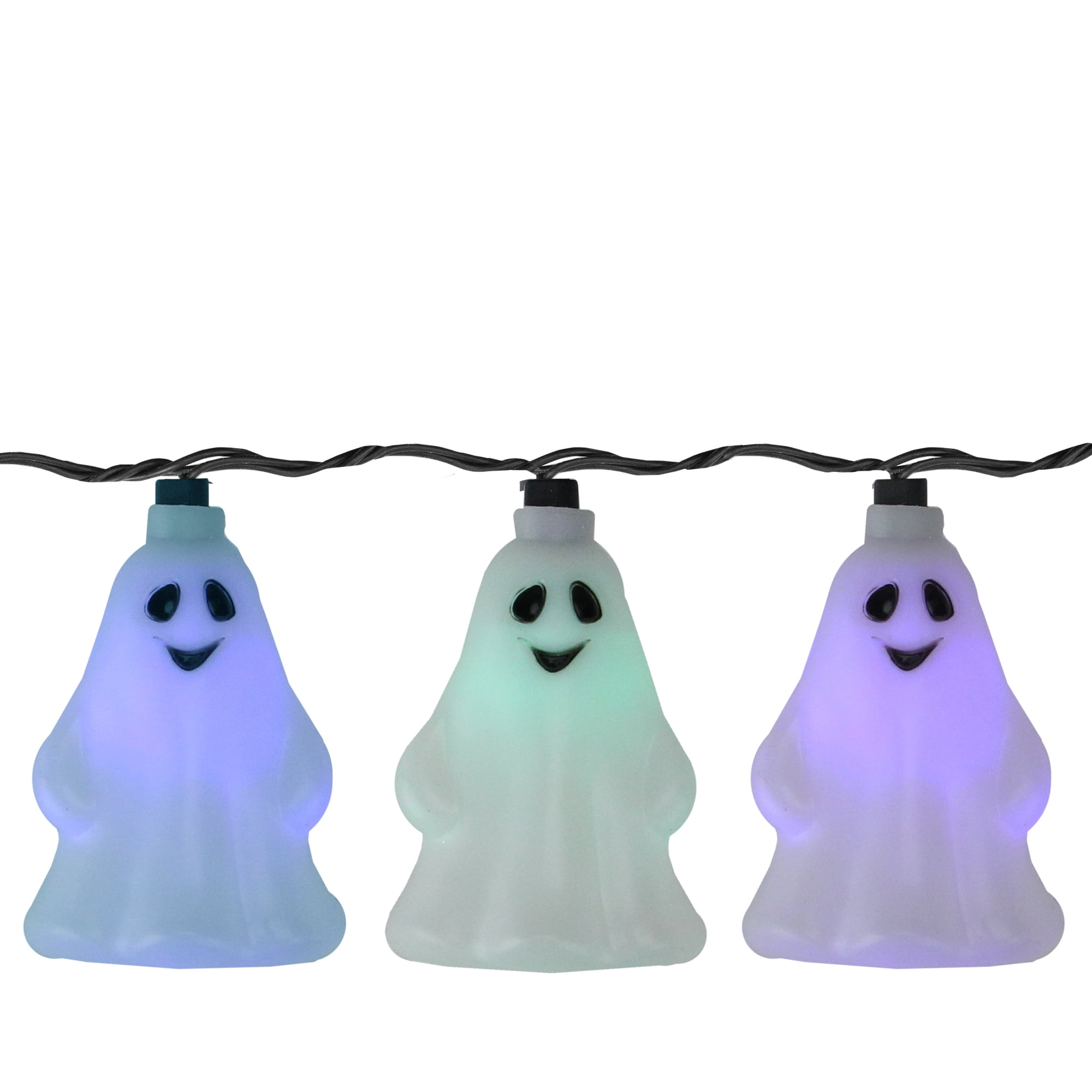 Set of 10 LED Color Changing Ghost Halloween Lights Black Wire 9
