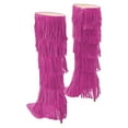 thumbnail image 3 of YDN Women Layer Tassel Pointed Toe Moccasin Boots Knee High Stiletto Mid Heels Western Themed Party Dress Shoes Size 8.5 Hot Pink, 3 of 4