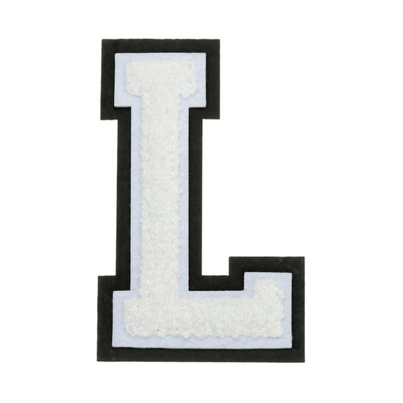 4" Chenille Letter Patches,White Chenille Initial A-Z Patches (Letter L)