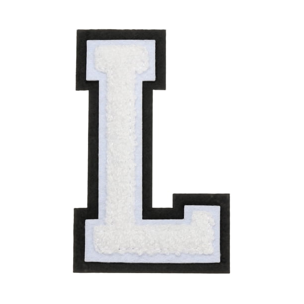 Parches de letras de chenille de 4", parches de iniciales de chenille blanca A-Z (letra L)