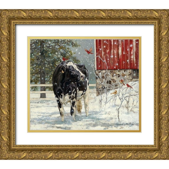 Mohr, Bonnie 23x20 Gold Ornate Wood Framed with Double Matting Museum Art Print Titled - Cardinal Visitors