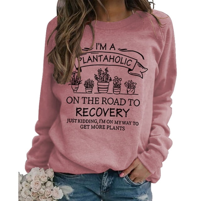 Sudadera informal para mujer, decoración estampada, manga larga, cuello redondo, Top de poliéster para todas las estaciones, Top dorado rosa, palabras negras XXL