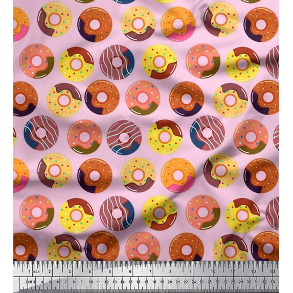 Soimoi Viscose Chiffon Fabric Donuts Food Printed Craft Fabric by The Yard 42 Inch Wide