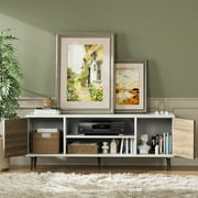 Furmax Mid-Century 2-Door TV Stand for TVs up to 65, White&Walnut