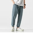 thumbnail image 3 of SWSMCLT Men's Casual Lounge Elastic Waist Loose Soft Linen Casual Pants Long Trousers Tapered Drawstring Pants Light Blue Small, 3 of 4