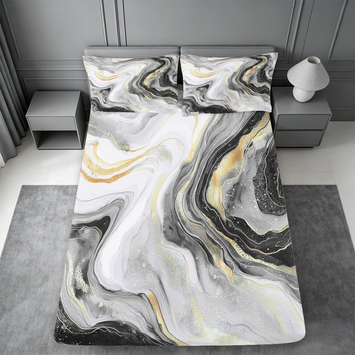 meiyoeat Modern Marble Art Queen Sheets For Women Men,Abstract Swirl Design Queen Sheet Sets For Adults,4-Piece