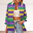 thumbnail image 4 of LEKWK Mardi Gras Shirts for Women Fun Party Food Graphic Print Dress Blouses Long Sleeve Button Down Casual Daily Outfits, 4 of 8