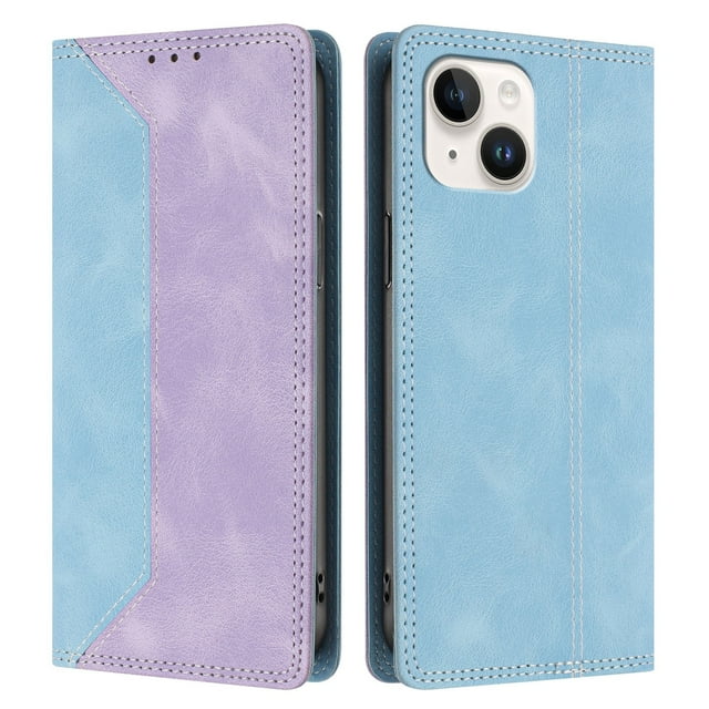 Funda FOXDOCK para iPhone 13 de Cuero Premium Bicolor con Ranuras RFID, Carcasa Tipo Billetera Antigolpes y Soporte Plegable
