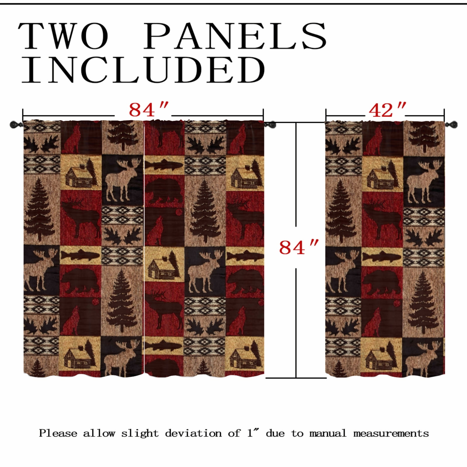 Rustic Cabin Blackout Curtains for Bedroom,Vintage Farmhouse Theme Curtains Moose Bear Elk Tree Plaid Room Darkening Window Curtains Rod Pocket Decor Window Drapes, 84x84 Inch