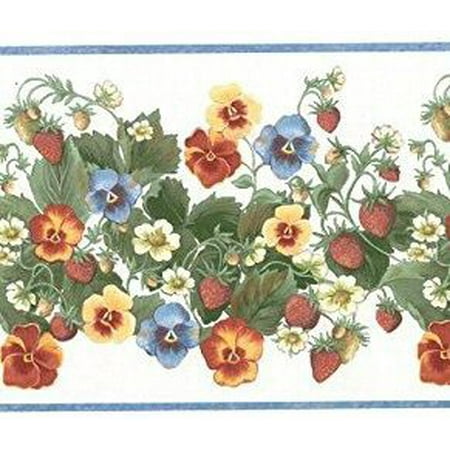 Pansy Vine - 879703 Strawberry Flower Vine and Pansy Wallpaper Border 12773