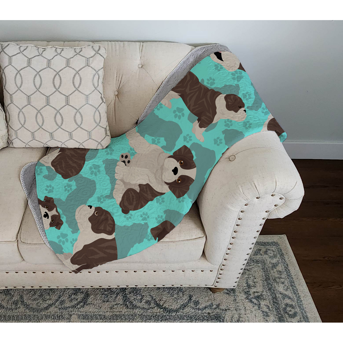 Carolines Treasures MLM1049LQB 50 x 60 in. Brindle English Bulldog Quilted Blanket, Blue