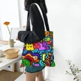 thumbnail image 6 of DouZhe Reusable Grocery Bags, Funny Cute Colourful Monsters Lightweight Polyester Canvas Cloth Tote Bag for Travle Gym Shopping School, 15" x 16", 6 of 7