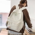 thumbnail image 6 of Polka Dots School Backpack, Cute Star Decoration Backpack with Adjustable Side Pockets, Lightweight School Bookbag with Pendant for Travel College, White, 6 of 10