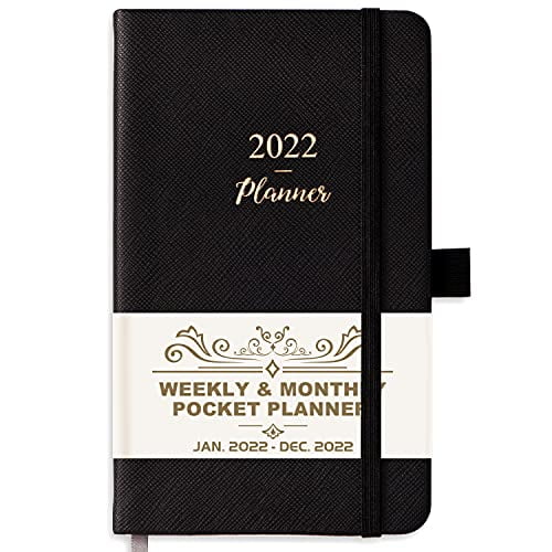 POPRUN 2022 Planner Pocket Calendar Weekly and Monthly for Purse,Pocket Size-4.25'' x 6.75'' Agenda 2022 with Hardcover,100GSM Paper and Inner Pocket,Haze Blue 