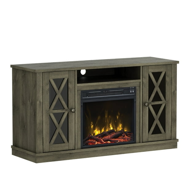 Twin Star Home Modern Farmhouse Tv Stand For Tvs Up To 55 Inches With Classicflame Electric Fireplace Spanish Gray Com Modern Farmhouse Tv Stand For Tvs, How Much Electricity Does A Fireplace Tv Stand Use