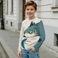 thumbnail image 5 of FUIALDOLG Shark Kids Boys T Shirts Casual Long Sleeve Green Beige Tops 2 Pack Round Neck Soft Loose Basic Tees 13-14 Years, 5 of 6
