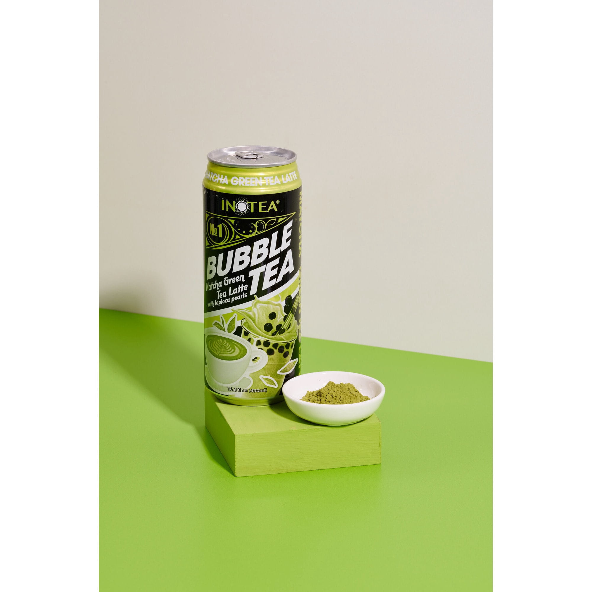 INOTEA Matcha Green Tea Latte Bottled Drink, 16.6 oz, 12 Bottles