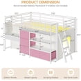 thumbnail image 3 of Low Loft Bed with Desk and LED Lights, Twin Size Loft Bed Frame with 6 Storage Drawers, Bookshelf and Under-Bed Play Space, Twin Bed Frame with Safety Guardrail&Ladder for Bedroom, White, 3 of 10