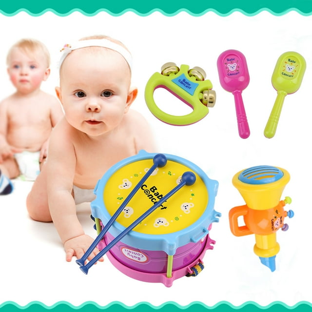 TOPINCN 7Pcs Musical Instrument Educational Toys Set Drum Bell Sand Hammer Trumpet for Kids Children, Instruments Toy Set, Kids Toy Drum