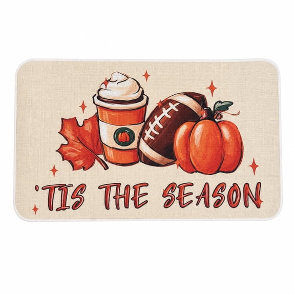 JEJQN Fall Pumpkin Printed Linen Doormat 17×29 Inch Rectangular Farmhouse Entry Floor Mat for Front Porch Outdoor Entrance