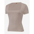 thumbnail image 2 of Women's Square Neck Tops Short Sleeve Crop Tops Workout Summer Clothes Casual Slim Fit T-Shirts, 2 of 5