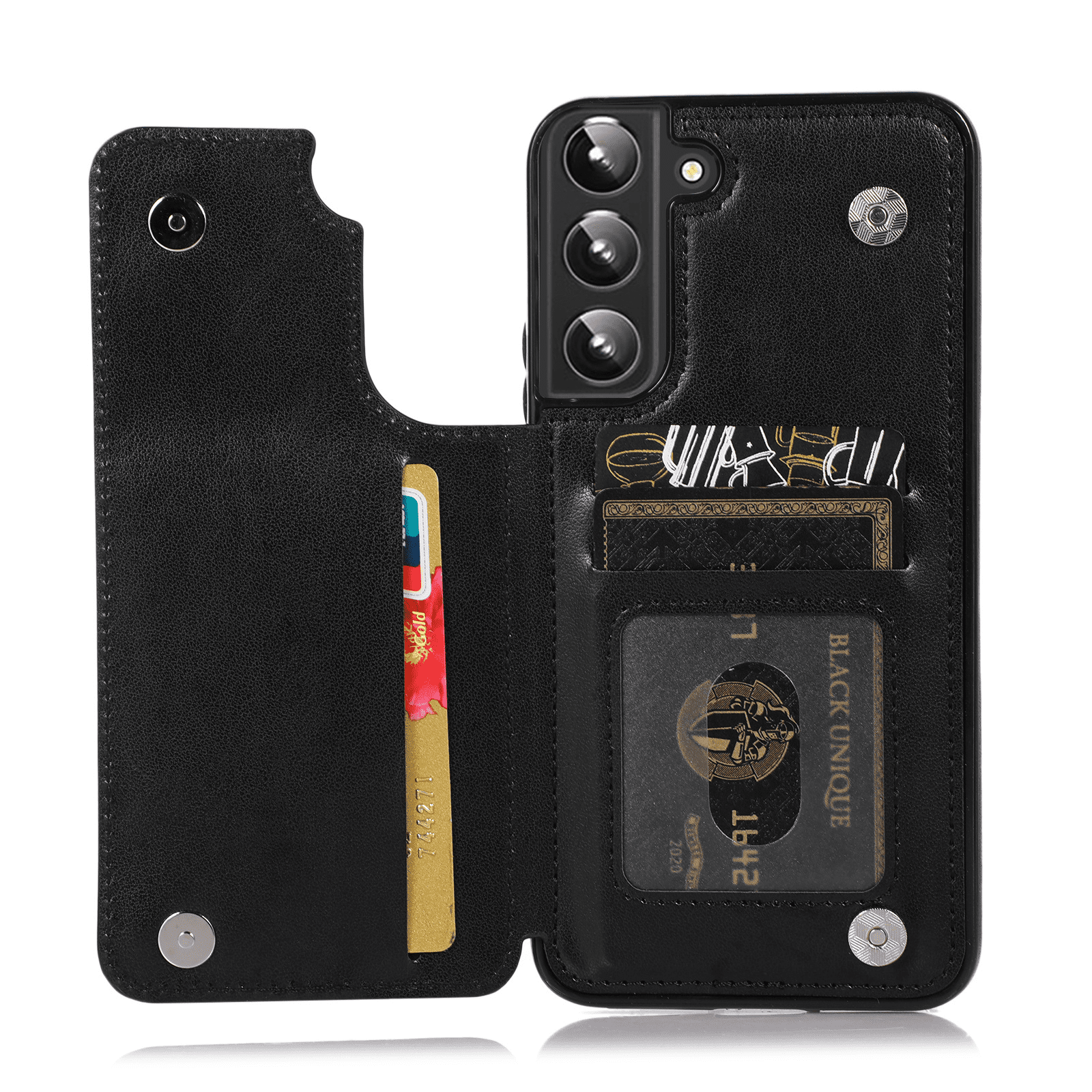 Asuwish Compatible with Samsung Galaxy S22 5G Wallet Phone Case Tempered Glass Screen Protector and Flower PU Leather Credit Card Holder Stand Cell Cover for S 22 22S 4G G5 6.1 inch Women Men Black
