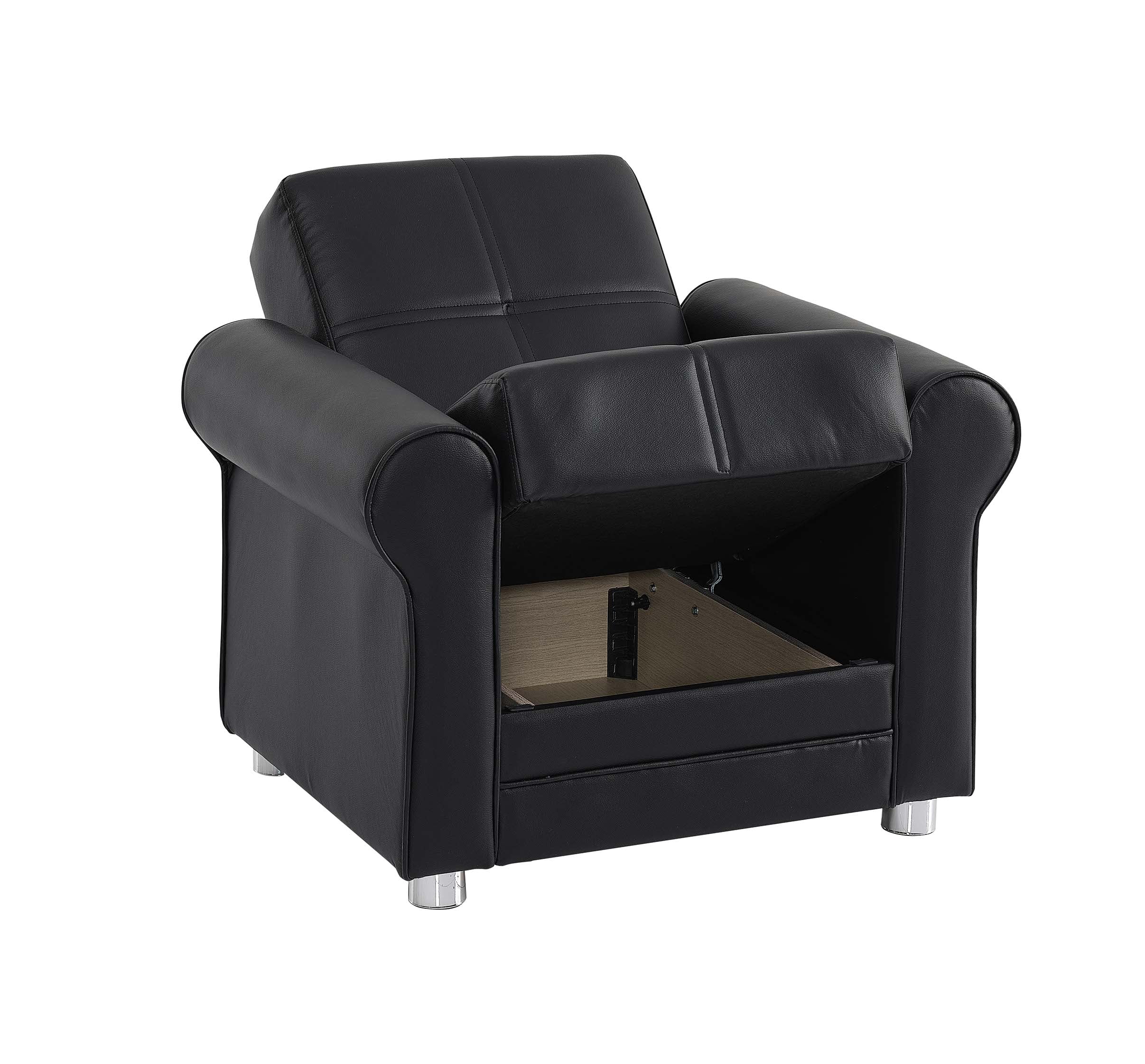 Ottomanson Convertible Accent Armchair with Hidden Storage, Firm Comfort Seating, Black