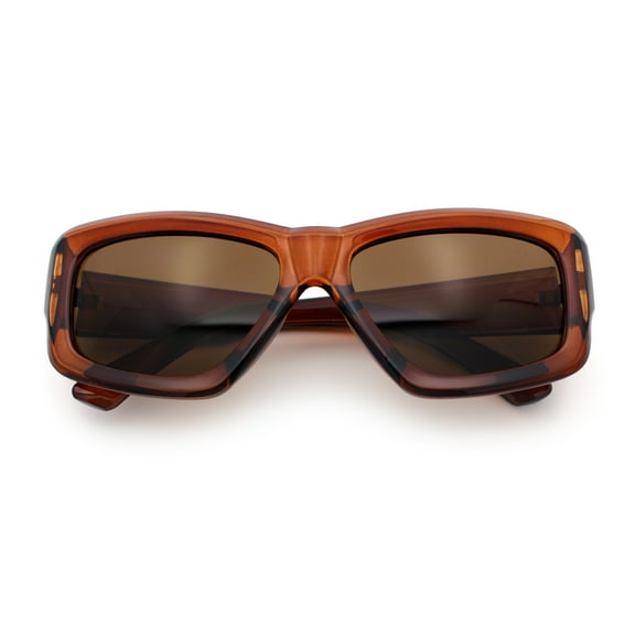 Womens Oversized Thick Plastic Sport 90s Fashion Rectangle Sunglasses All Brown