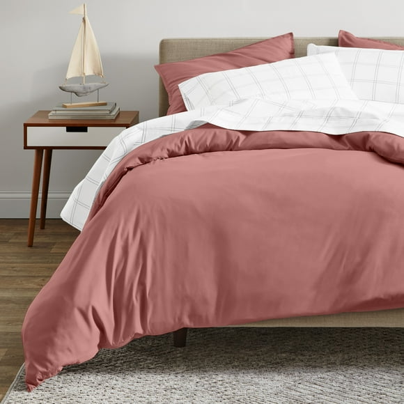 Bare Home Organic Cotton Duvet Cover Set - 400 Thread Count - Sateen Weave - Full/Queen, Dusty Rose, 3-Pieces