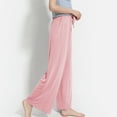 thumbnail image 2 of Defitshape Women's High Waisted Pants Plus Size Straight Leg Cropped Solid Plain Wide Leg Palazzo Lounge Pant Drawstring Bottoms Casual Pink Large, 2 of 4