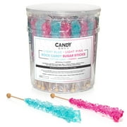 Candy Envy Light Blue and Light Pink Rock Candy Sugar Stick, 36 Count, Indiv. Wrapped