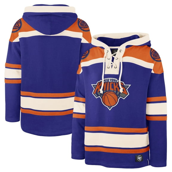 Men's '47 Royal New York Knicks Superior Lacer Pullover Hoodie