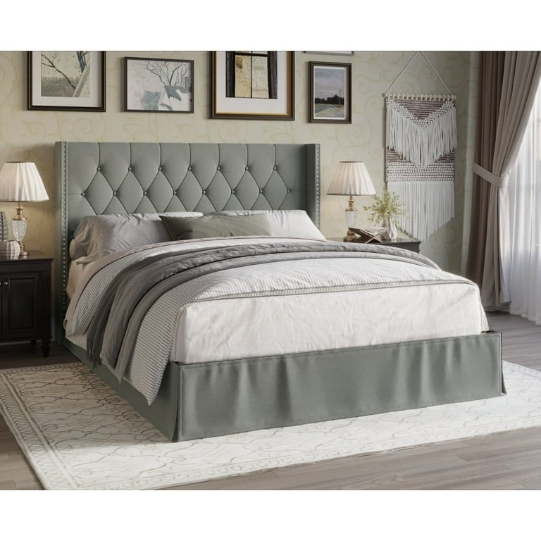 Home Design Billy Tufted Upholstered Platform Bed Beige King