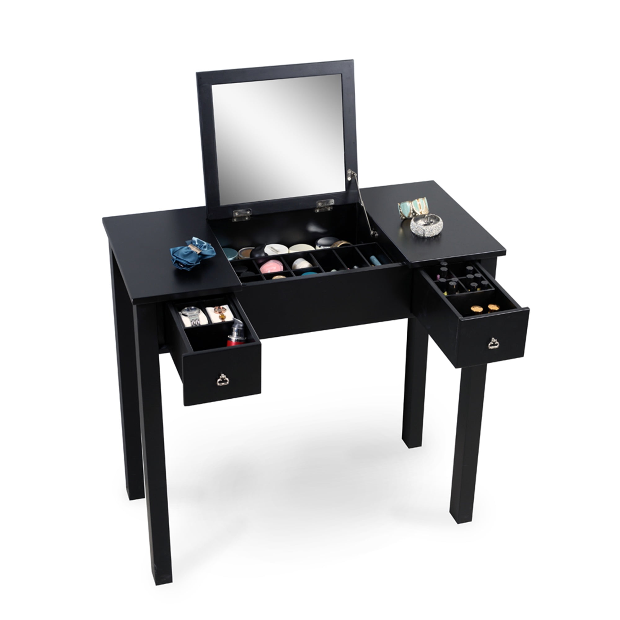 Resenkos Makeup Vanity with Flip-top Dressing Mirror, Small Computer Desk Home Office Desk for Writing Study Bedroom, Black