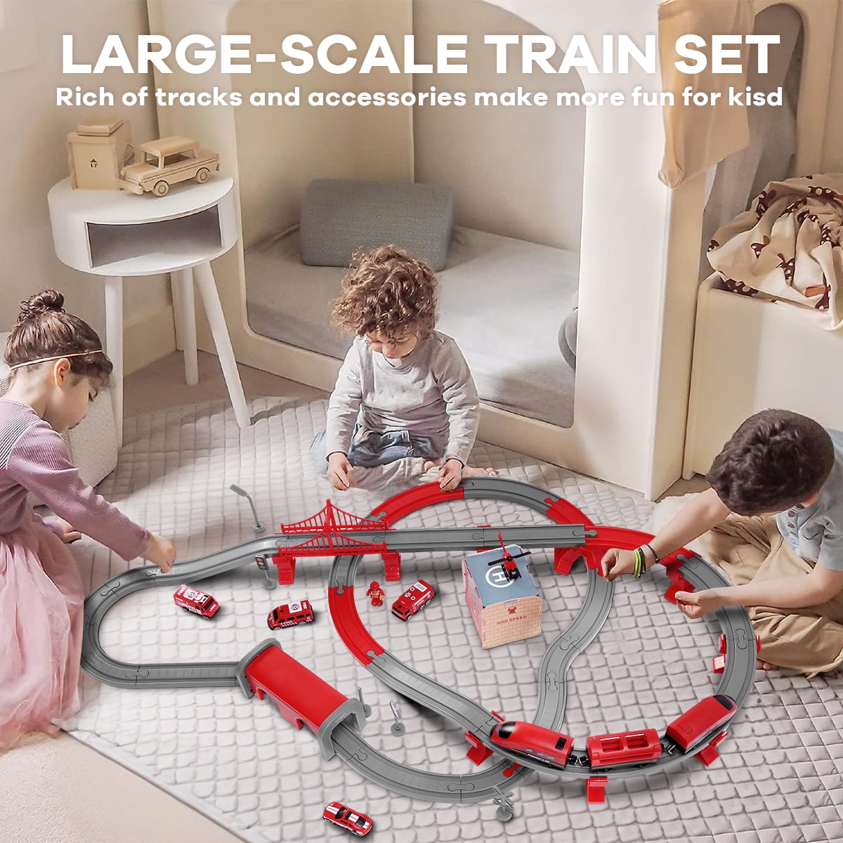 HDJ 92PCS Motorized Train Play Set, Electric Track Set for Kids
